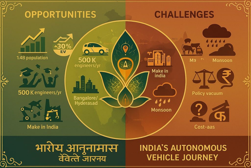 India self-driving car opportunities challenges infographic | EV policy FAME-II | AI mobility