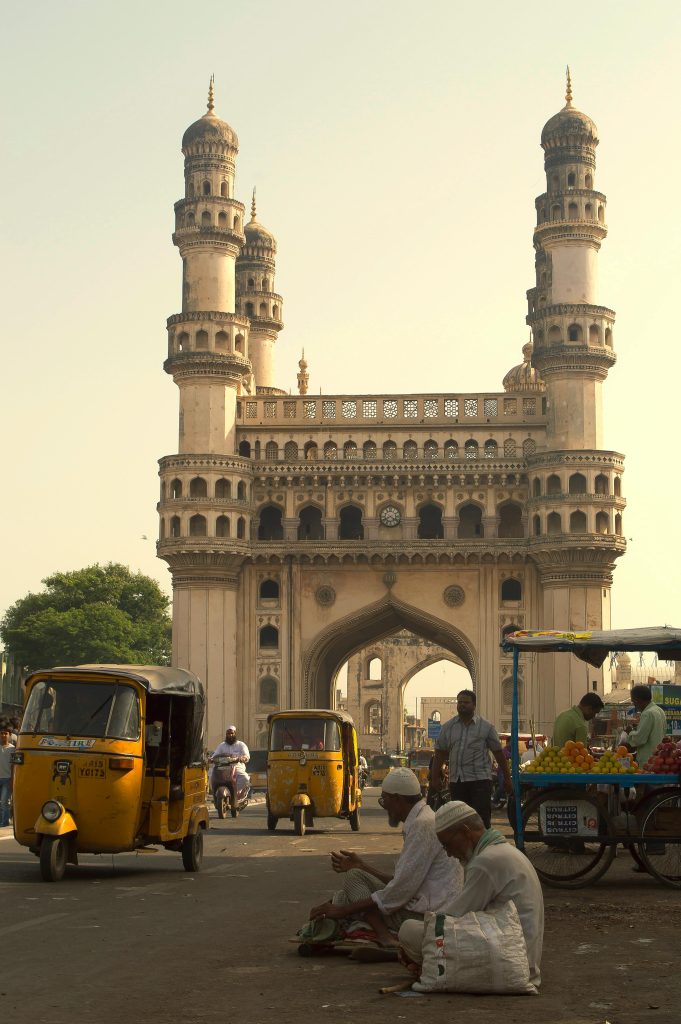 View of Charminar with YO Drives car nearby