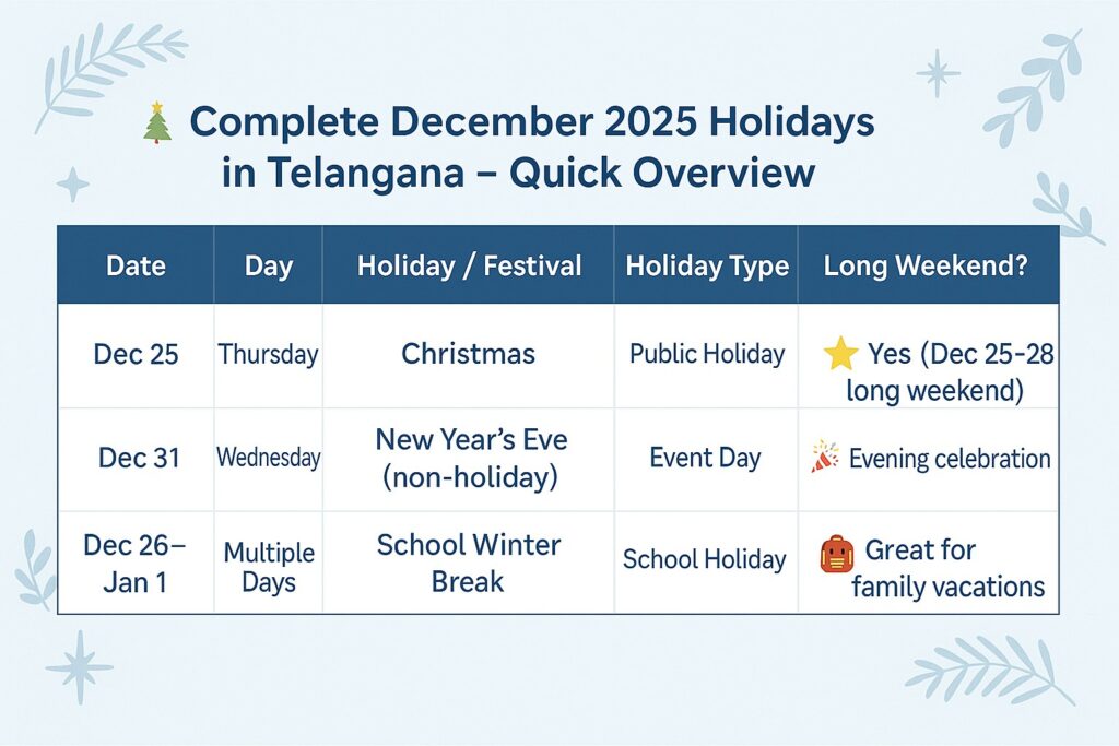 December 2025 holidays in Telangana